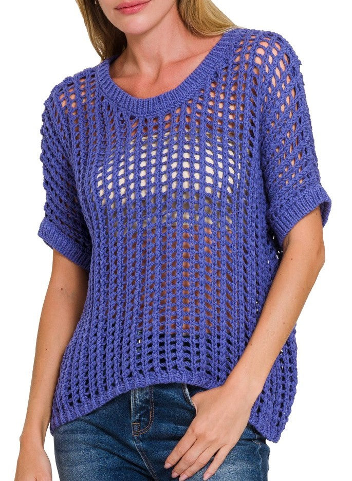 Crochet Cotton Sweater White, Jade, Blue, RESTOCKED