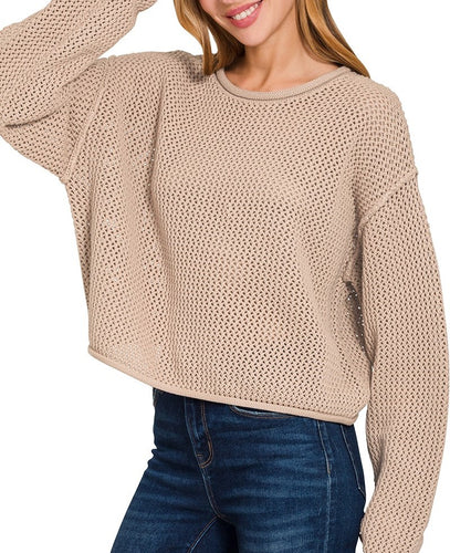 Open Knit Sweater Beige, Jade, Mocha