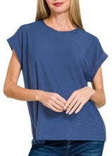 Slub Cuffed Sleeve Top Blue, Green, Jade, Mocha, Olive, Red, White, Navy
