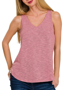 V Neck Slub Tank Top Mocha, Rose