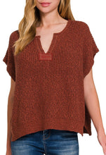 Split Neck Pullover Sweater Mocha, Rust, Beige, Blue or Camel