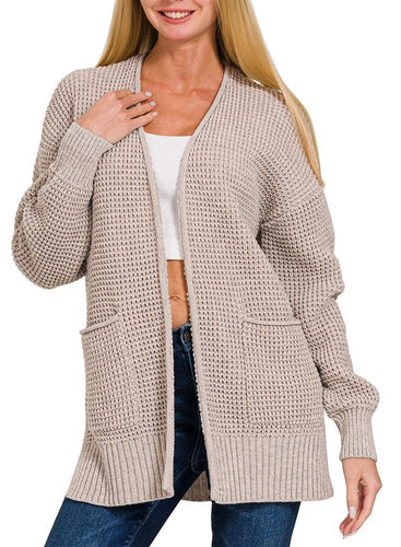 Waffle Cardigan Black or Heather Mocha