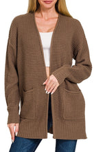 Waffle Cardigan Brown, Beige, Black, Heather Mocha