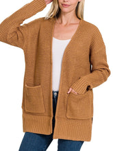 Waffle Cardigan Beige (also in extended sizes) Light Olive, Camel