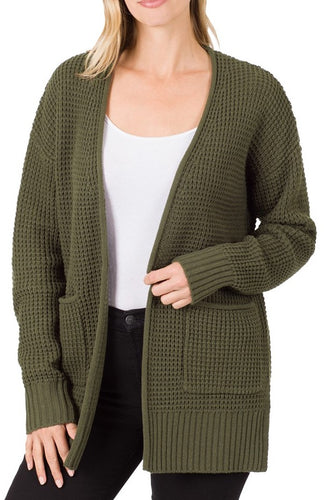 Waffle Cardigan Brown, Beige, Black, Heather Mocha, Blue Grey, Olive