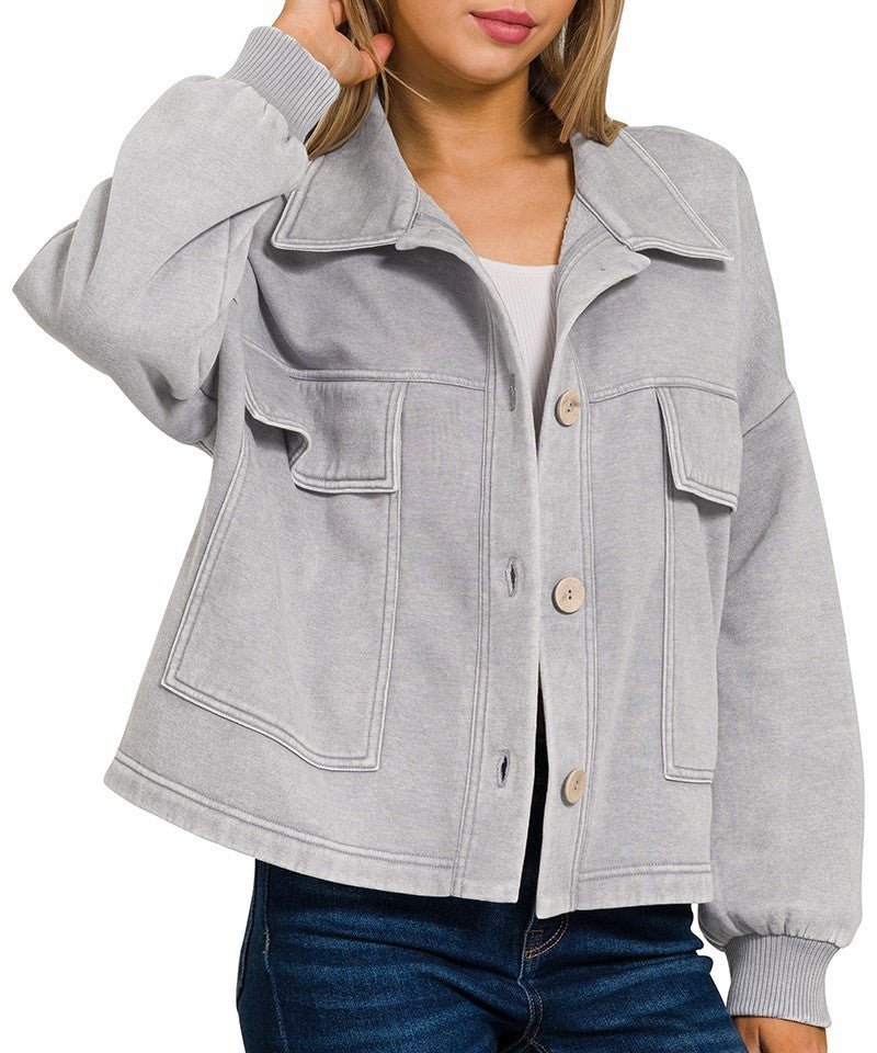 Acid Wash Shacket, Ash Mocha, Grey