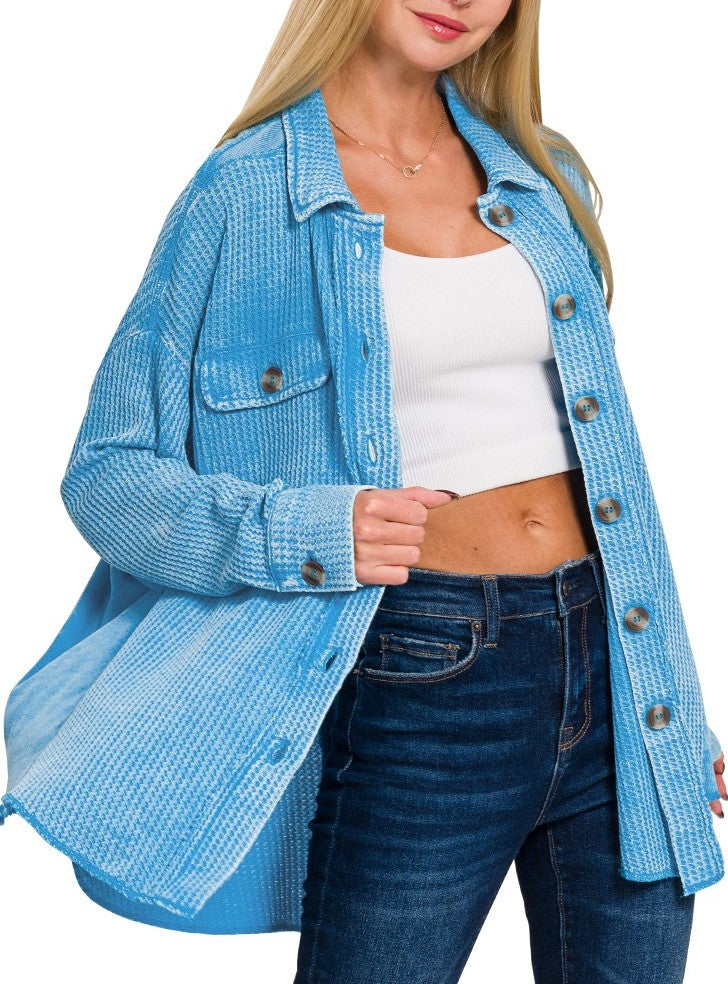 Washed Shacket Blue, Teal, Black, Mocha, Rust, Navy
