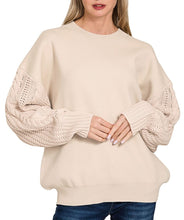 Cable Knit Sleeve Sweater Beige, Camel