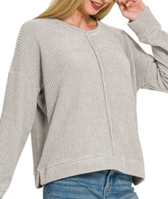 Chenille Waffle Long Sleeve Sweater Chocolate, Ivory, Grey