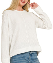 Chenille Waffle Long Sleeve Sweater Chocolate, Ivory, Grey