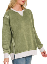 Acid Washed Contrast Fleece Pullover Brown, Rust, Olive, Also in Extended Sizes