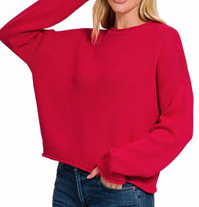 It's the Weekend Cotton Sweater Red, Beige