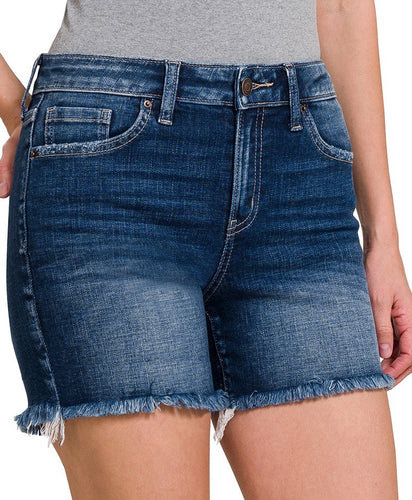 Frayed Hem Stretch Denim Shorts