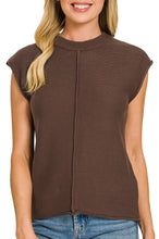 Front Seam Short Sleeve Sweater Brown, Green