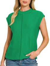 Front Seam Short Sleeve Sweater Brown, Green