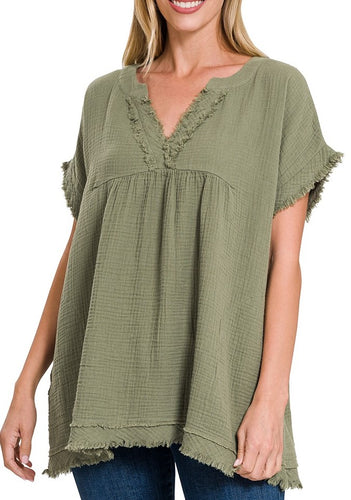 Tunic Top With Pockets Olive or Chocolate