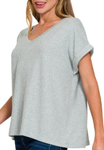 Super Soft Hacci V Neck Top Blue Grey, Navy