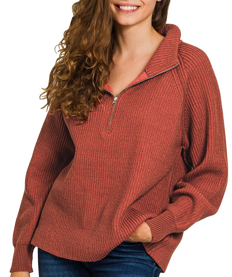 Half Zip Sweater Olive, Rust