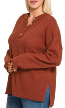 Henley Button Sweater Rust, Mocha Extended Sizes