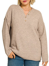 Henley Button Sweater Rust, Mocha Extended Sizes