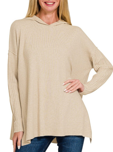 Hoodie Soft Sweater, Beige, Ivory