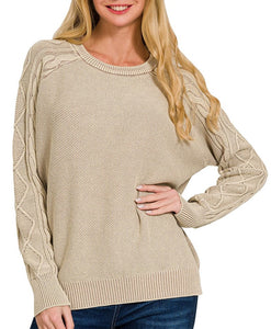 Washed Cable Knit Sweater Beige, Cabernet, Mocha