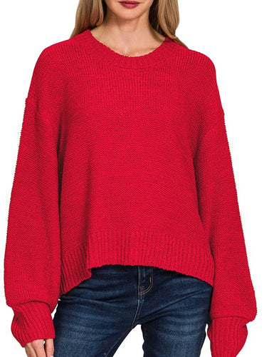Balloon Sleeve Sweater Pink, Red