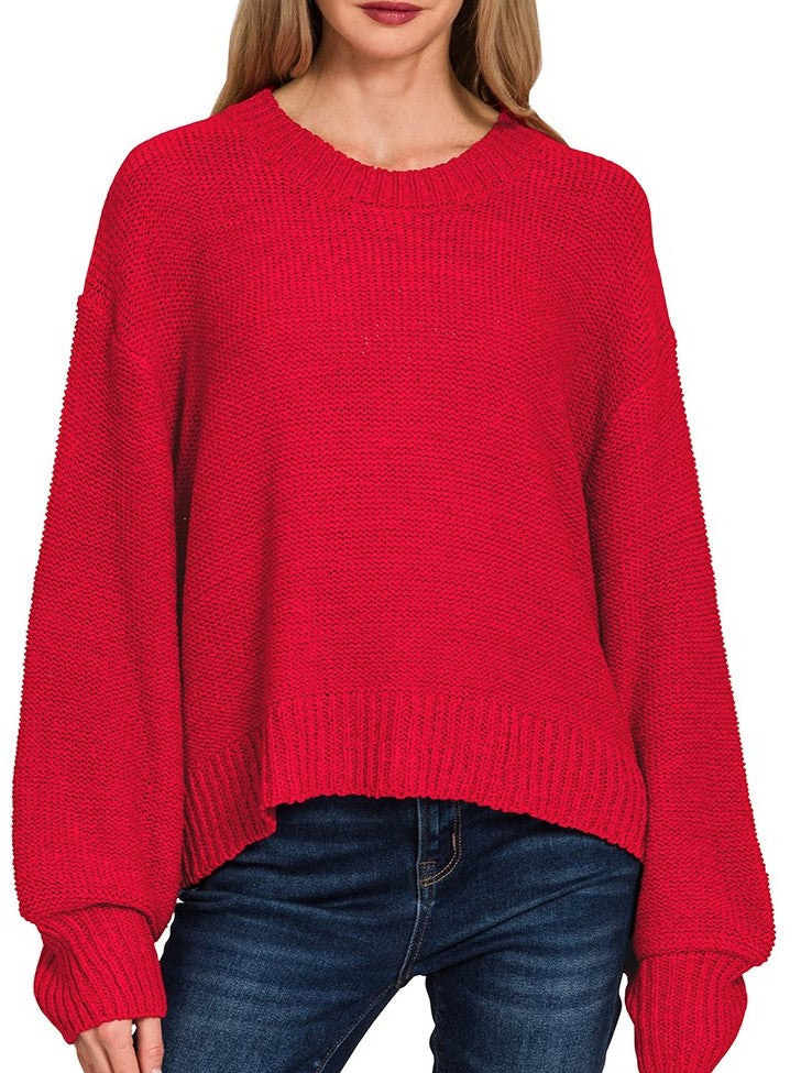 Balloon Sleeve Sweater Pink, Red