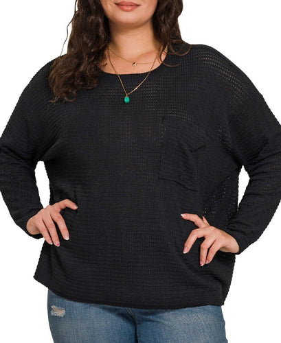 Jacquard Light Weight Sweater Black Extended Sizes