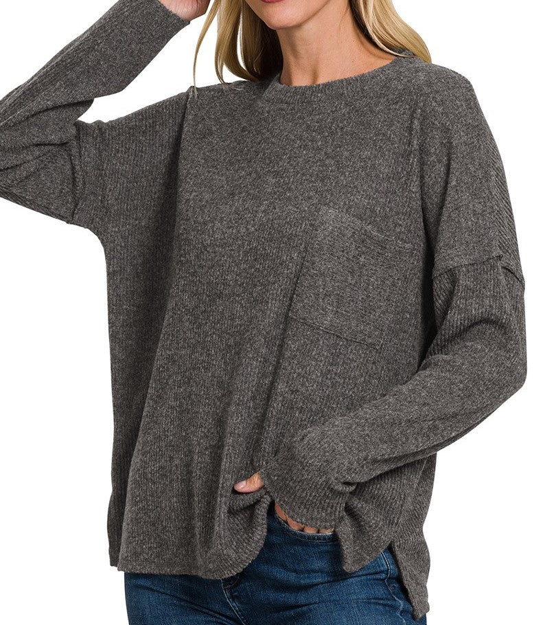 Ribbed Hacci Sweater Black, Turquoise