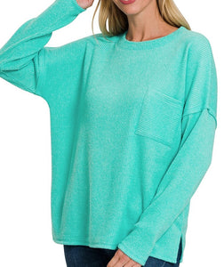 Ribbed Hacci Sweater Black, Turquoise