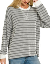 Ribbed Long Sleeve Top Grey, Navy