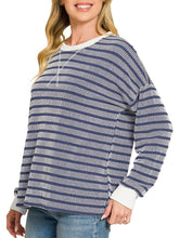 Ribbed Long Sleeve Top Grey, Navy