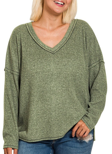 Ribbed Soft Hacci Sweater Olive (in extended sizes)