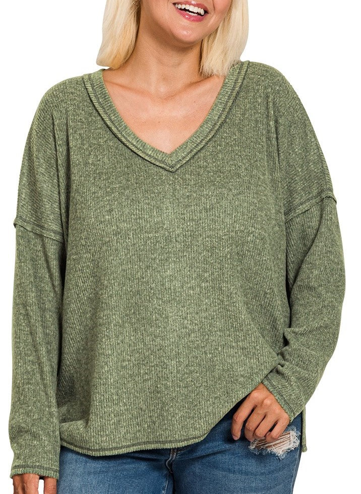Ribbed Soft Hacci Sweater Olive (in extended sizes)