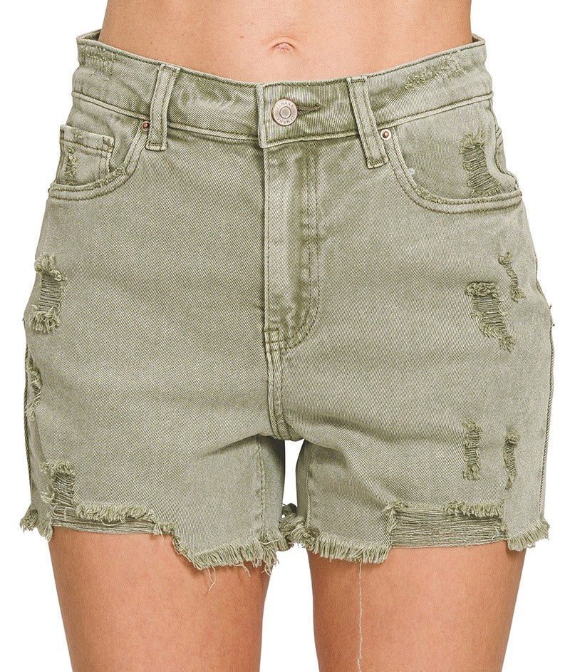 Distressed Shorts Beige, Olive