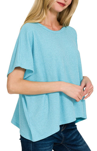 Ribbed Relaxed Top Off White, Sky Blue