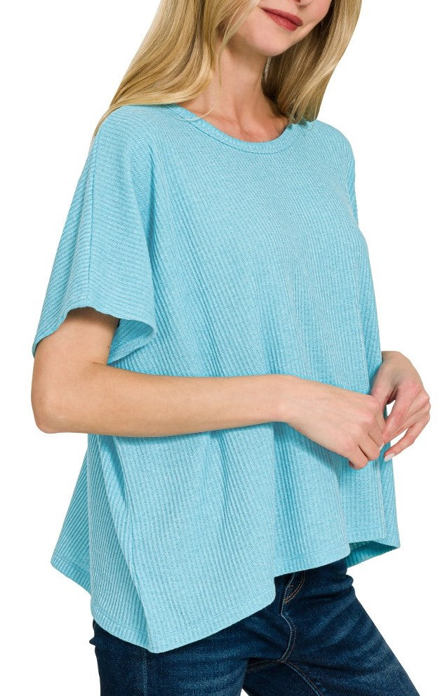 Ribbed Relaxed Top Off White, Sky Blue