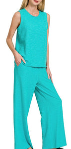 Slub Tank and Pants Set Turquoise