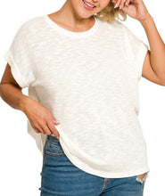 Slub Cuffed Sleeve Top Extended Sizes Ivory, Light Olive