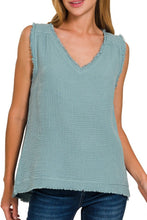 Sleeveless Gauze Top Blue Grey, White