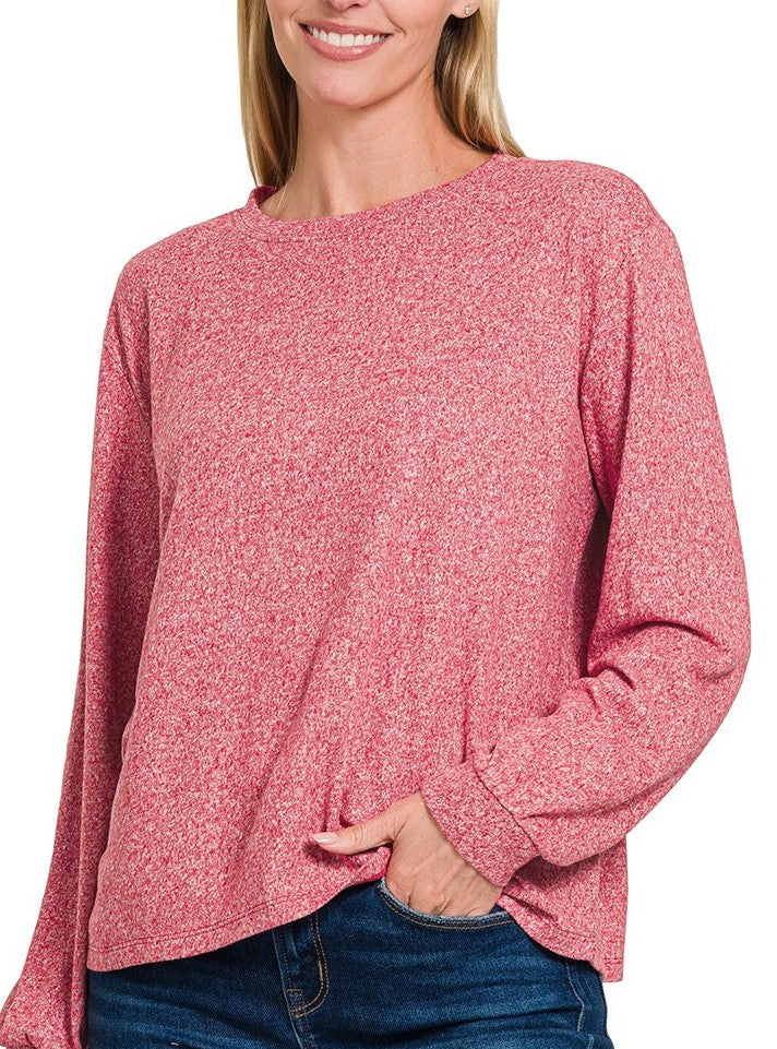Super Soft Long Sleeve Hacci Top Beige, Jade, Red