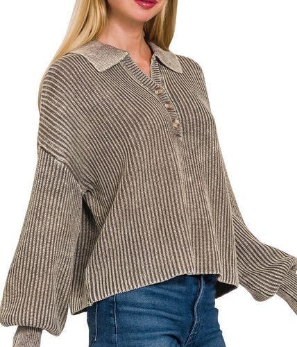Washed Henley Sweater