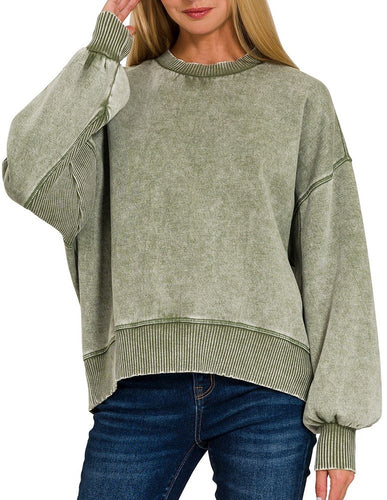 Oversized Washed Sweatshirt Olive, Mocha