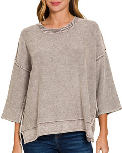 Washed Boxy Cotton Sweater, Mocha