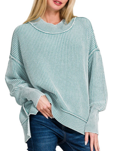 Brinley Long Washed Sweater Dusty Teal